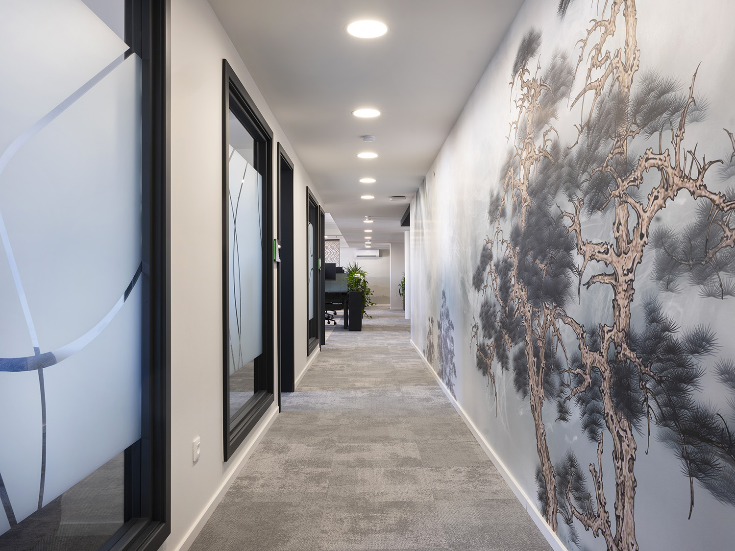 Tertia Solutions, spécialistes en aménagement de bureaux professionnels - Asahi Kasei couloir fresque
