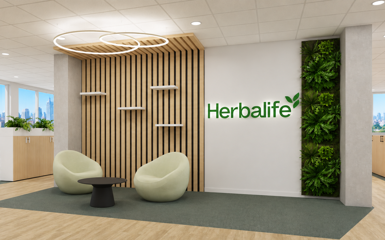 Tertia Solutions, expert en aménagement d'espaces de travail - Espace accueil - vue 3D - Herbalife